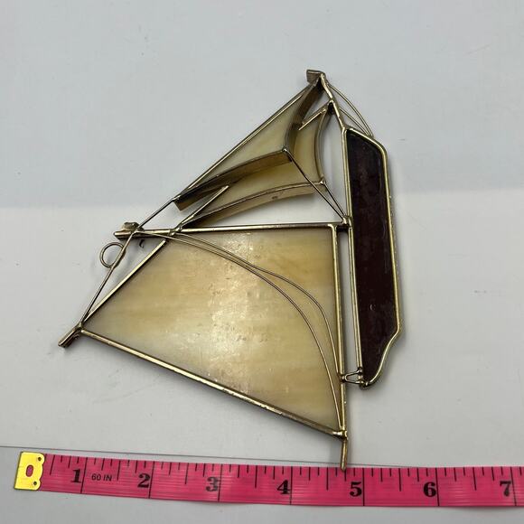 Vintage Glass Illusions Stained Sailboat Nautical Hanging Sun Catcher Handmade - Picture 3 of 11